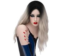 Baisheng delle donne alla moda ricci lunghi Bob parrucca signore fancy dress Cosplay parrucche pop costume (45 cm-crema-bianco B)