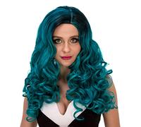 Baisheng donne lato separazione misto colore ricci cosplay partito data onda medio parrucche (60CM-verde sfumatura nero)