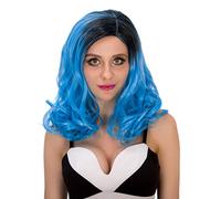Baisheng donne lato separazione misto colore ricci cosplay partito data onda parrucche medie (45 CM-Bright blu)