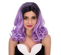 Baisheng donne lato separazione misto colore ricci cosplay partito data onda parrucche medie (45 cm-luce viola)
