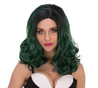 Baisheng donne lato separazione misto colore ricci cosplay partito data onda parrucche medie (45 cm-verde scuro)