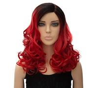 Baisheng donne lungo lato dritto separazione naturale nero Cosplay piena moda nuove parrucche anime costume in fibra sintetica piena di capelli resistenti al calore parrucche (17,72 pollici-Big Red)