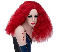 Baisheng donne rosa rossa parrucca costume di Halloween parrucche signora cosplay bella parrucca selvaggia sexy e quotidiana naturale parrucche lunghe rettilineo con frangia parrucca (40 cm-rosso)