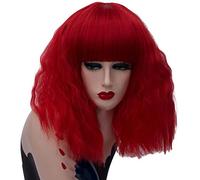 Baisheng donne rosa rossa parrucca costume di Halloween parrucche signora cosplay bella parrucca selvaggia sexy e quotidiana naturale parrucche lunghe rettilineo con frangia parrucca (40 cm-rosso)