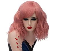 Baisheng donne rosa rossa parrucca costume di Halloween parrucche signora cosplay bella parrucca selvaggia sexy e quotidiana naturale parrucche lunghe rettilineo con parrucca Bangs (40cm fumo-rosa)