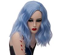 Baisheng donne rosa rossa parrucca costume di Halloween parrucche signora cosplay bella parrucca selvaggia sexy e quotidiana naturale parrucche lunghe rettilineo con parrucca Bangs (40 CM-cielo blu)