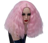 Baisheng donne rosa rossa parrucca costume di Halloween parrucche signora cosplay bella parrucca selvaggia sexy e quotidiana naturale parrucche lunghe rettilineo con parrucca Bangs (40 CM-acqua rosa)