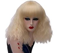Baisheng donne rosa rossa parrucca costume di Halloween parrucche signora cosplay bella parrucca selvaggia sexy e quotidiana naturale parrucche lunghe rettilineo con frangia parrucca (40CM-oro chiaro)