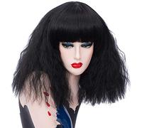 Baisheng donne rosa rossa parrucca costume di Halloween parrucche signora cosplay bella parrucca selvaggia sexy e quotidiana naturale parrucche lunghe rettilineo con parrucca Bangs (40 cm-nero)