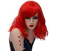 Baisheng donne rosa rossa parrucca costume di Halloween parrucche signora cosplay bella parrucca selvaggia sexy e quotidiana naturale parrucche lunghe rettilineo con parrucca Bangs (40 CM-Pomegranate rosso)