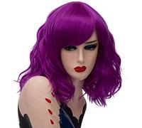 Baisheng donne rosa rossa parrucca costume di Halloween parrucche signora cosplay bella parrucca selvaggia sexy e quotidiana naturale parrucche lunghe rettilineo con parrucca Bangs (40 CM-Bright viola)