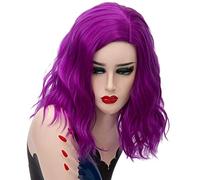 Baisheng donne rosa rossa parrucca costume di Halloween parrucche signora cosplay bella parrucca selvaggia sexy e quotidiana naturale parrucche lunghe rettilineo con parrucca Bangs (40 CM-Bright viola)