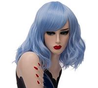 Baisheng donne rosa rossa parrucca costume di Halloween parrucche signora cosplay bella parrucca selvaggia sexy e quotidiana naturale parrucche lunghe rettilineo con parrucca Bangs (40 CM-cielo blu)