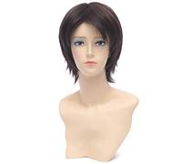 Baisheng Eren Jaeger 30cm Deep Brown Straight Short unisex sintetico completo Cosplay Costume Parrucca Anime (30cm-Marrone scuro)