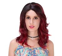 Baisheng Fashion Side Parting Long Curly Wave Women Cosplay Party Show Parrucche per capelli (15.75 pollici-sfumatura rossa e nera)