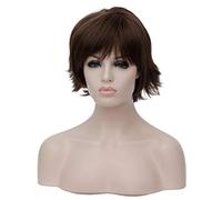 Baisheng femminile sintetico soffice leggermente ondulato parrucche ondulate ricrescono capelli corti parrucca ragazza regalo di lino 32 cm (32 cm-marrone scuro)