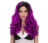 Baisheng Fluffy Curly Side Parting Gradient Colore Long Wave Fancy Party Halloween Cosplay Coser Show Parrucca Data Full Hairs (60CM-Bright nero sfumato nero)