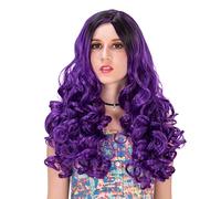 Baisheng Fluffy Curly Side Parting Gradient Colour Long Wave Fancy Party Halloween Cosplay Coser Show Parrucca Data Full Hairs (pendenza 25,59 pollici-Viola-nero)