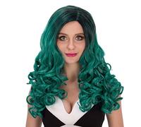 Baisheng Fluffy Curly Side Parting Gradient Colour Long Wave Fancy Party Halloween Cosplay Coser Show Parrucca Data Full Hairs (60CM-Green black gradient)