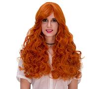 Baisheng Fluffy Curly Side Parting Long Wave Fancy Party Cosplay Coser Show Parrucca (25.59 pollici-Orange)