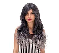 Baisheng Halloween Side Parting Long Wave Parrucca Donna Halloween Cosplay Party Capelli ricci di data (68CM-Black Gradient)