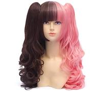 Baisheng Harajuku Lolita 60cm + 50cm Codino rosa ondulato nero ricci lunghi Lolita completo cosplay parrucca (Parrucca di base 60cm treccia 50cm-Rosa nero)