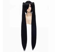 Baisheng Hatsune Miku 30cm + 100cm 2 coda di cavallo lunga parrucca sintetica nera completa sintetica Parrucca (Parrucca di base 30cm treccia 100cm-nero)