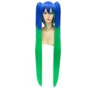 Baisheng Hatsune Miku Blu Verde Doppio Coda di Cavallo Lunga Capelli Lisci Sintetica Completa Cosplay Anime Parrucca (base wig 30cm+pigtail 100cm-Blu verde)