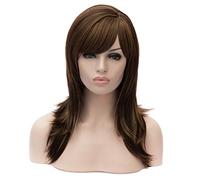 Baisheng Le donne lungo lato dritto separazione naturale nero Cosplay piena moda nuove parrucche costume anime fibra sintetica parrucche resistenti al calore capelli (17,72 pollici-colore caffè scuro)