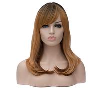 Baisheng Le donne lungo lato dritto separazione naturale nero Cosplay piena moda nuove parrucche costume anime fibra sintetica piena di capelli resistenti al calore parrucche (17,72 pollici-nero sfumatura marrone)