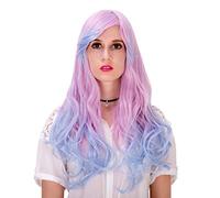 Baisheng Misto Colore sfumato Donne Anime Party Coser Lunghe onde ricci Lolita Parrucche (23,62 pollici-Rosa sfumatura blu)