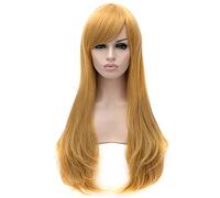 Baisheng Parrucche sexy della frangia del lato diritto delle donne diritte ricce lunghe sexy bionde del partito di (70cm-d'oro)