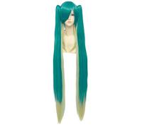 Baisheng Snow Miku 30cm + 120cm Coda verde blu dritto Hatsune Miku lunga parrucca cosplay (Parrucca di base 30cm+120cm treccia-giallo verde)