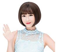Baisheng Trendy breve parrucca corta Bob dritto con le donne Full Bang Ladies Fancy Dress Cosplay parrucche pop costume (28cm-color caramello)
