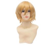Baisheng Universale Tipo Layered Breve dritto biondo dorato Unisex Anime Cosplay Capelli sintetici fibra resistente al calore parrucche piene per le donne e gli uomini (30cm-fix oro)