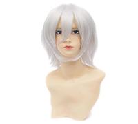 Baisheng Universale Tipo Layered Breve Straight Argento Unisex Parrucche Cosplay Anime Character Costume Parrucche Sintetiche Fibra Capelli Pieni Resistenti al calore Parrucche per le donne (30cm-argento bianco)