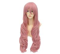 Baisheng Wild Smoke Pink Wavy Big Waves Donna che sembra naturale Principessa Lolita Cosplay Parrucca Anime Fibra sintetica Capelli pieni Resistenti al calore Parrucche (80cm-Fumo rosa)