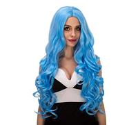 Baisheng Women Daily Wild Central Parting Lunghi Ricci Fancy Party Show Halloween Cosplay Anime Costume in fibra sintetica Capelli pieni Resistenti al calore Parrucche (80CM-blu)