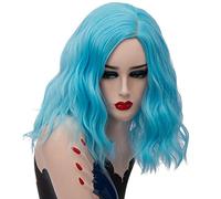 Baisheng Women Rose Red Wig Halloween Costume parrucche Lady Cosplay Handsome Sexy parrucca selvaggia & Daily Natural lunghe parrucche diritte con Bangs Wig (40CM-ice blue)