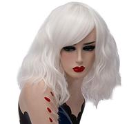 Baisheng Women Rose Red Wig Halloween Costume parrucche Lady Cosplay Handsome Sexy parrucca selvaggia & Daily Natural parrucche lunghe diritte con Bangs Wig (40CM-White)