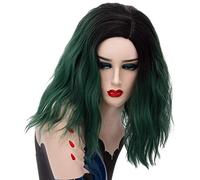 Baisheng Women Rose Red Wig Halloween Costume parrucche Lady Cosplay Handsome Sexy parrucca selvaggia & Daily Natural parrucche lunghe diritte con Bangs Wig (40CM-sfumatura verde scuro)