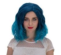 Baisheng Women spalla lunghezza onda riccia Halloween Anime Cosplay parrucca corta (35cm-Blue gradiente)