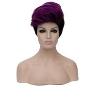 Baisheng Women's Gradient Colour Crop Pixie Haircut Breve Anime Cosplay Parrucca Club Happy (10.24 pollici-Viola striato)