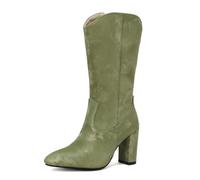BAISOILIHA Donne Frangia Cowboy Knee Stivali Alti Stivali Cowgirl Appuntito Nappe Chunky Heel Side Zip Embroidery Stitched Stivali Western per donne Le signore Ragazze verde Numero 45