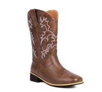 BAISOILIHA Embroidered Square Toe Stivali da cowboy per uomo Donna Durable Moda Retrò Classico Western Choice Stivali Corti For Primavera Autunno Marrone Numero 38