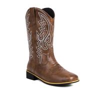 BAISOILIHA Embroidered Square Toe Stivali da cowboy per uomo Donna Durable Moda Retrò Classico Western Choice Stivali Corti For Primavera Autunno Marrone Numero 41.5
