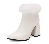 BAISOILIHA Women‘s Moda Comodo Walking Polacchine Faux Pelle sintetica Zip Chunky Heels Stivali Corti Appuntito Tacco Alto Festa Lavoro Scarpe per donne Le signore Ragazze Bianco PU Numero 48
