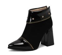 BAISOILIHA Women‘s Moda Comodo Walking Polacchine Pelle di camoscio Zip Chunky Heels Stivali Corti Appuntito Tacco Alto Festa Lavoro Scarpe per donne Le signore Ragazze nero Numero 33