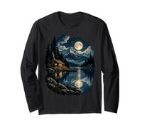 Baita Lago Chiaro di Luna Montagna Riflesso Natura Maglia a Manica