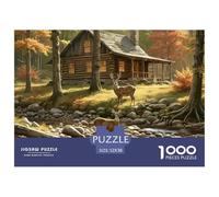 Baita nel Bosco Puzzle 1000 Pezzi Puzzle per Adulti Carta Cervo Foresta Autunnale Rilassante Decorazione Casa Regalo Famiglia 52x38cm/1000pcs
